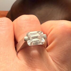 Massive Sterling Silver Clear Quartz Cocktail Ring - size 8